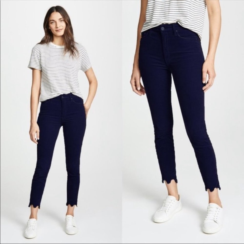 MOTHER High Waist Looker Ankle Chew Blue Cords 28